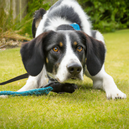 Dog wearing a lead, lying down and refusing to move